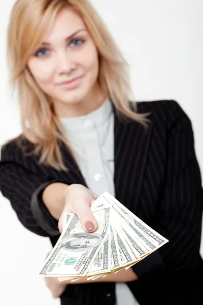 Beauty woman with dollars — Stock Photo, Image