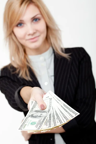 Schoonheid vrouw met dollars — Stockfoto