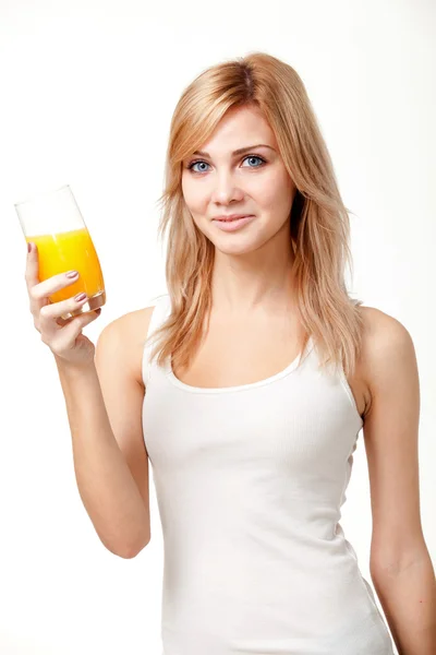 Young woman with orange juice — Stock Photo, Image
