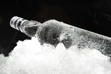 Close up view of the bottle in ice clipart