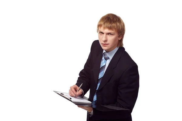 Portrait of young businessman with personal organizer — Stock Photo, Image