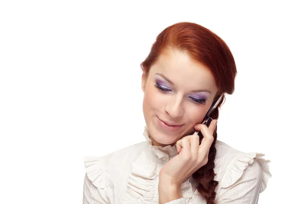 휴대 전화와 함께 아름 다운 여자 — 스톡 사진