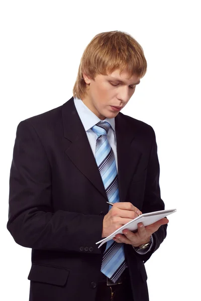 Portret van jonge zakenman met persoonlijke organizer — Stockfoto