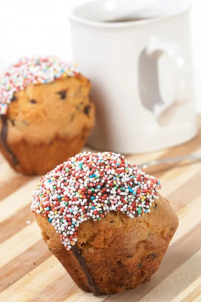 stock image Tasty muffins with cup of tea