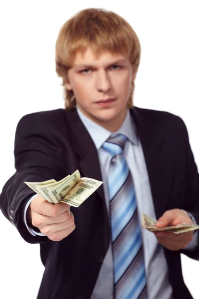 Ritratto di giovane uomo d'affari con denaro — Foto Stock