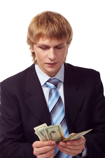 Portrait of young businessman with money — Stock Photo, Image