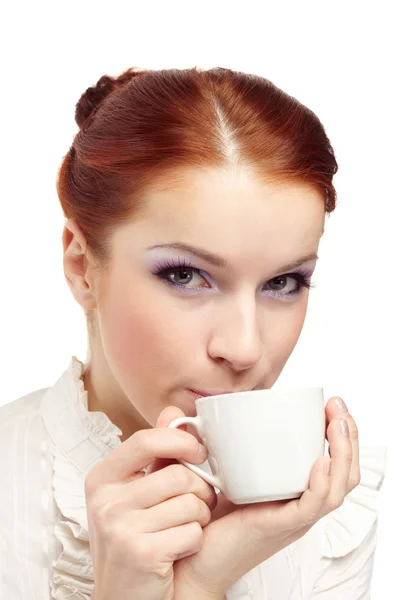 커피 한잔 들고 비즈니스 여자. — 스톡 사진