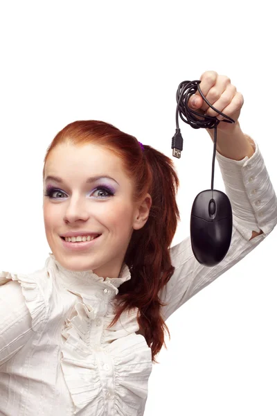 Красива жінка з комп'ютерною мишкою — стокове фото