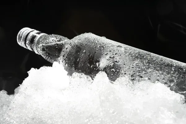Närbild bild av flaskan i is — Stockfoto