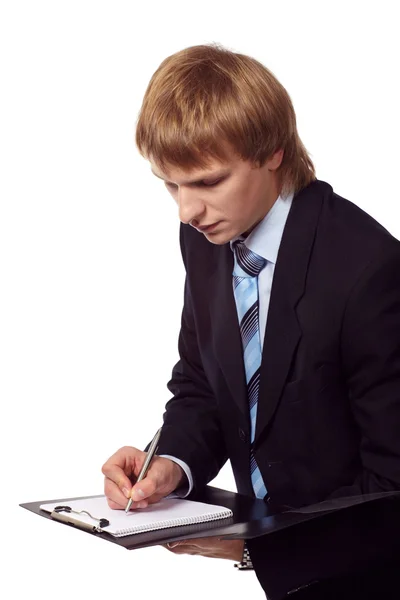 Porträt eines jungen Geschäftsmannes mit persönlichem Organisator Stockbild