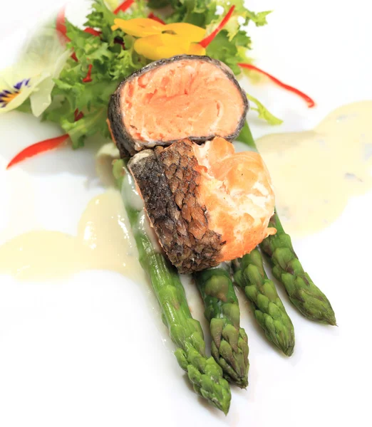 stock image Rosemary roasted salmon served with asparagus