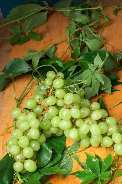 Uva verde con hojas —  Fotos de Stock