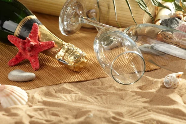 stock image Champagne sparkling on a beach