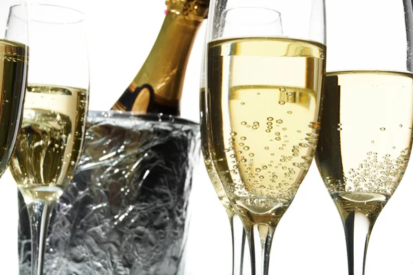 Champagne fluiten en ijsemmer — Stockfoto