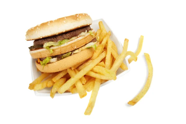 Hamburger meal served with french fries — Stock Photo, Image