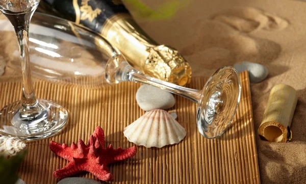 stock image Champagne sparkling on a beach