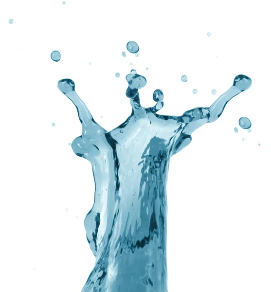 Splash van blauw water op een witte achtergrond — Stockfoto