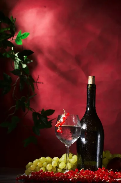 Glas och flaska vin — Stockfoto