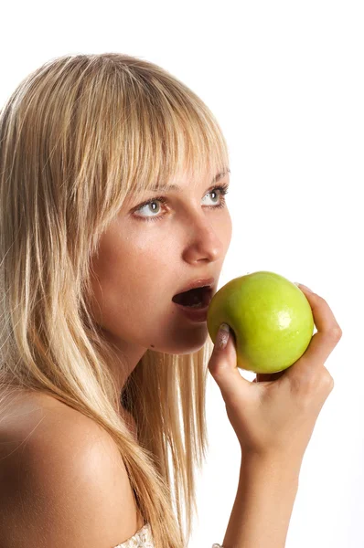 Flickan med ett äpple — Stockfoto