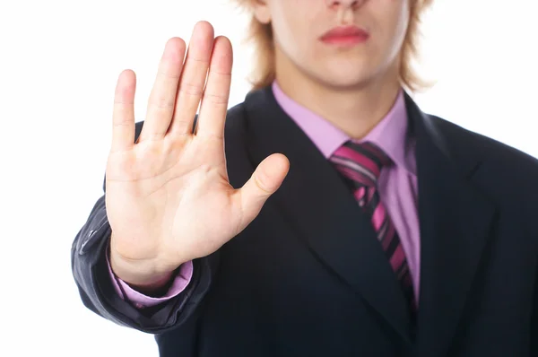 Obchodní muž s gesto rukou — Stock fotografie