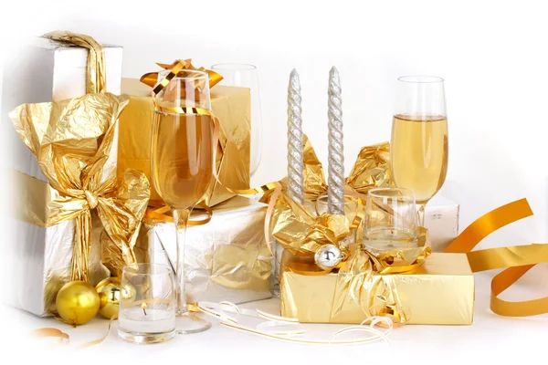 Stock image Glasses of champagne , gifts