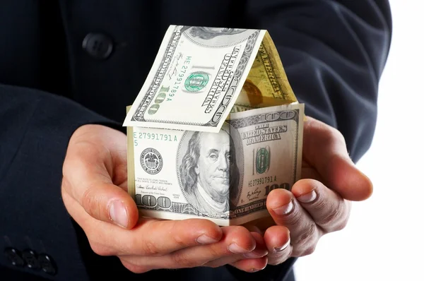 A ház pénz, emberi kéz — Stock Fotó