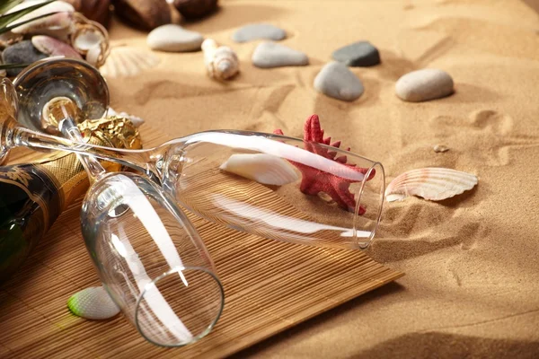 stock image Champagne sparkling on a beach