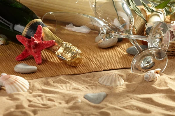 stock image Champagne sparkling on a beach