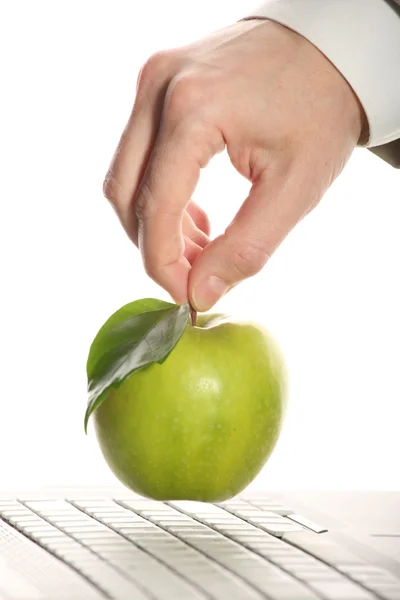 Jabłko, klawiatura, ręczne — Zdjęcie stockowe