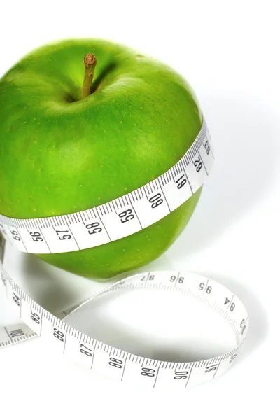 Green apples measured the meter, sports apples — Stock Photo, Image