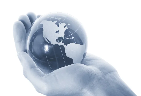 World in hand and global internet and business — Stock Photo, Image