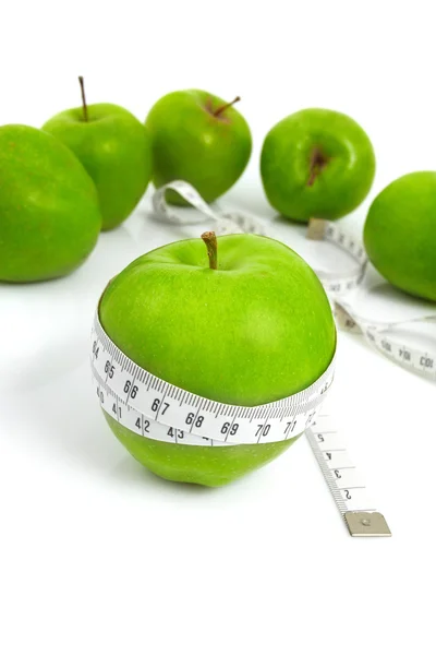 stock image Green apples measured the meter, sports apples