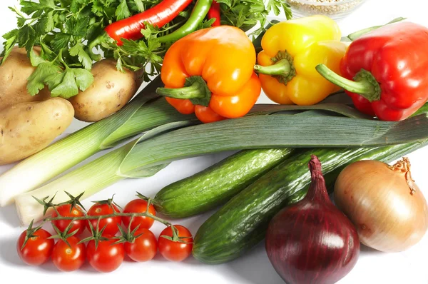 Taze sebze, meyve ve diğer gıdalar. — Stok fotoğraf