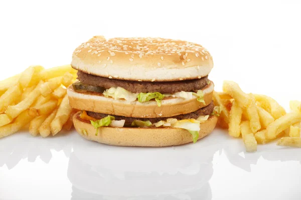 Hamburger meal served with french fries — Stock Photo, Image