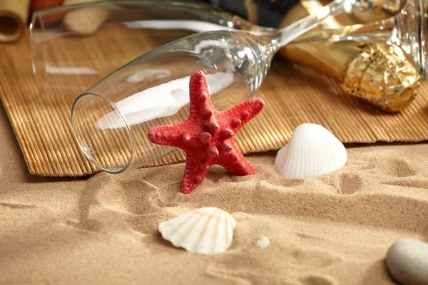 stock image Champagne sparkling on a beach