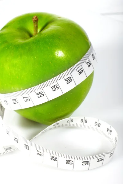 Green apples measured the meter, sports apples — Stock Photo, Image