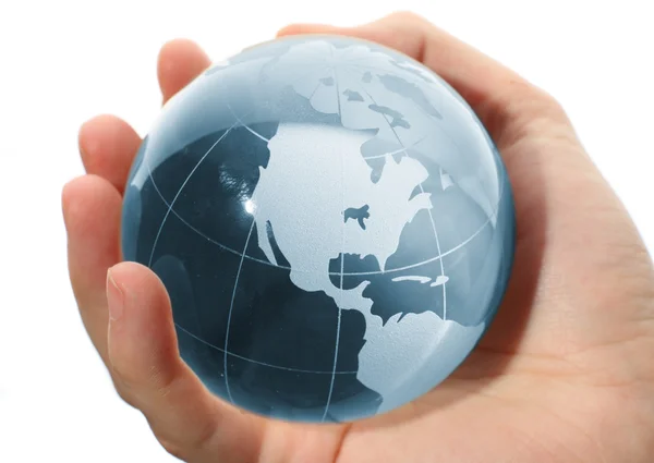 World in hand and global internet and business — Stock Photo, Image