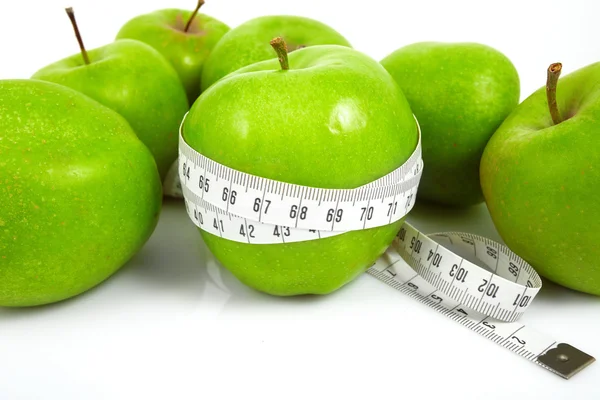 stock image Green apples measured the meter, sports apples