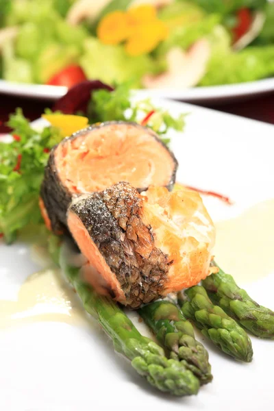stock image Rosemary roasted salmon served with asparagus