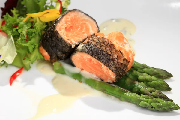 stock image Rosemary roasted salmon served with asparagus