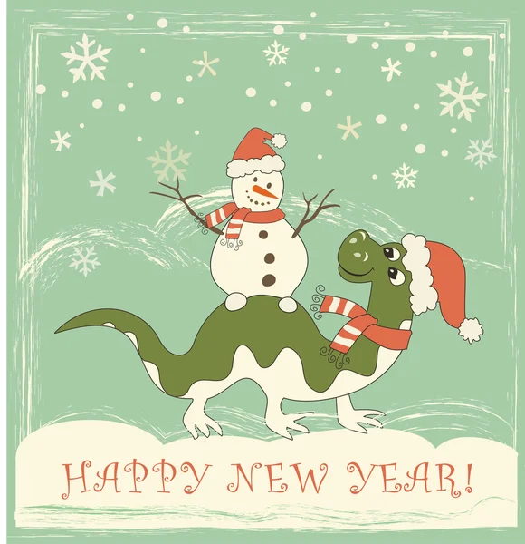 Рождественская открытка 2012 с Драконом и снеговиком — стоковый вектор