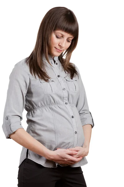Embarazada hermosa mujer aislada en blanco —  Fotos de Stock