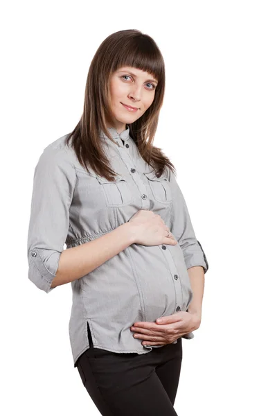 白で隔離される美しい妊婦 — ストック写真