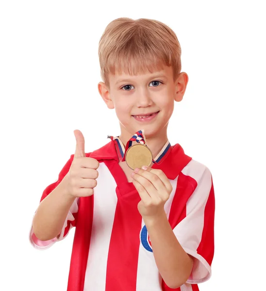 Boy with gold medal winner — Stock Photo, Image