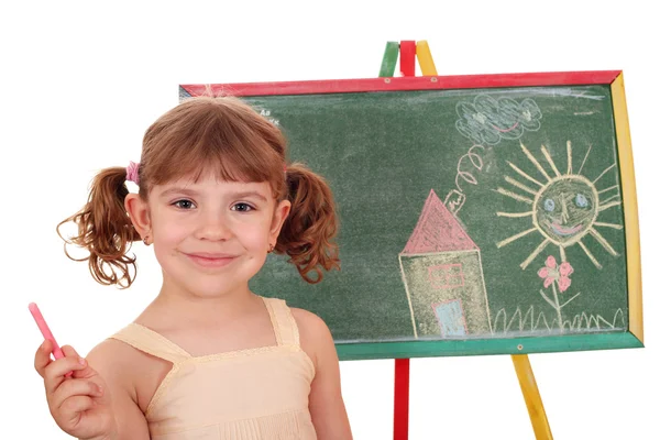 Little girl drawing on board — Stock Photo, Image