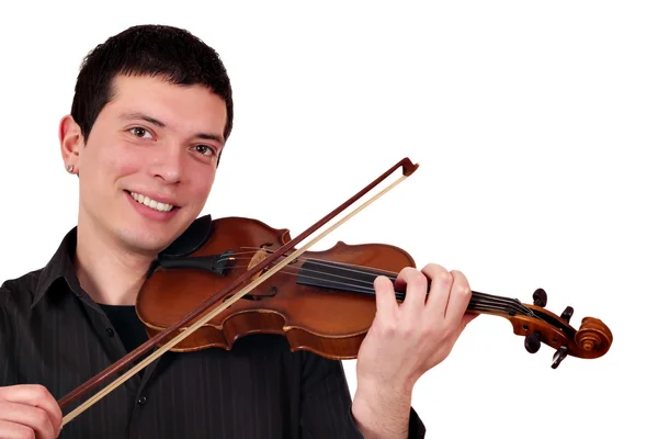 Happy young man play violin — Stock Photo, Image