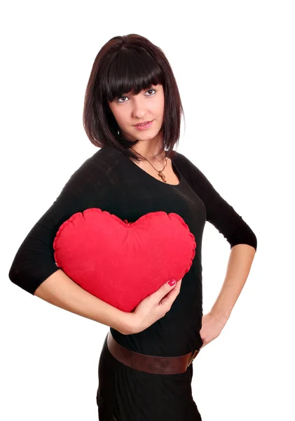 Skönhet flicka med valentine röd hjärta — Stockfoto