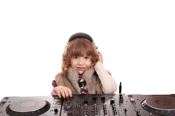 Little girl dj with turntables — Stock Photo, Image