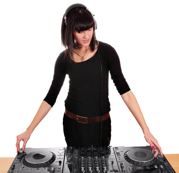 Girl party dj with turntables — Stock Photo, Image