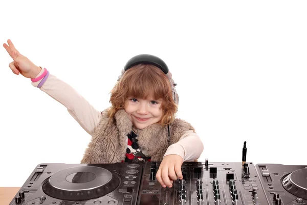 Weinig meisje dj muziek afspelen — Stockfoto